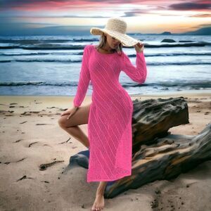 Hi-Slit l Sweater Dress Swimsuit MIDI Dress l Long-sleeve l Pink/Green l S  Nwot